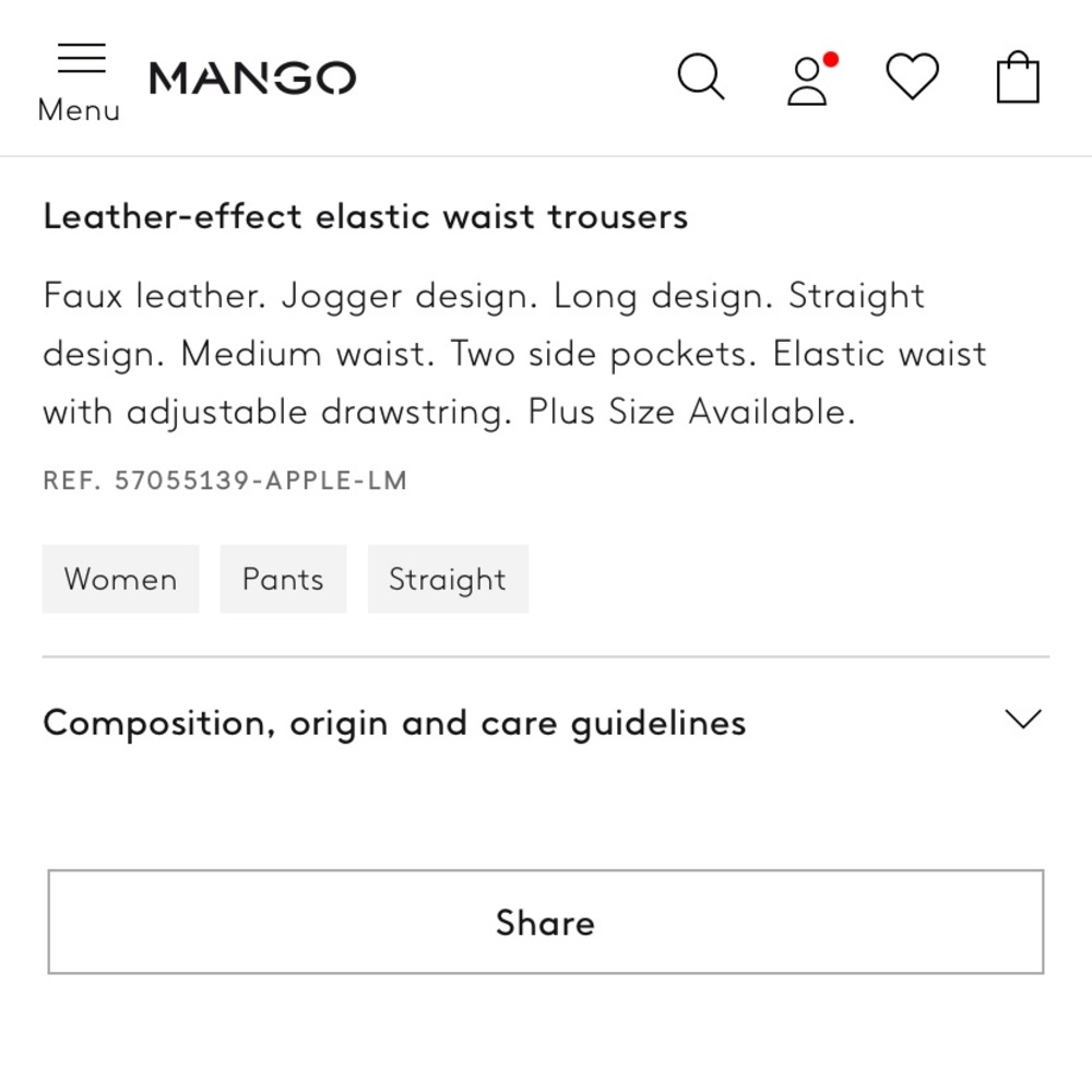 NWOT Mango Leather-effect elastic waist trousers - Picture 3 of 7